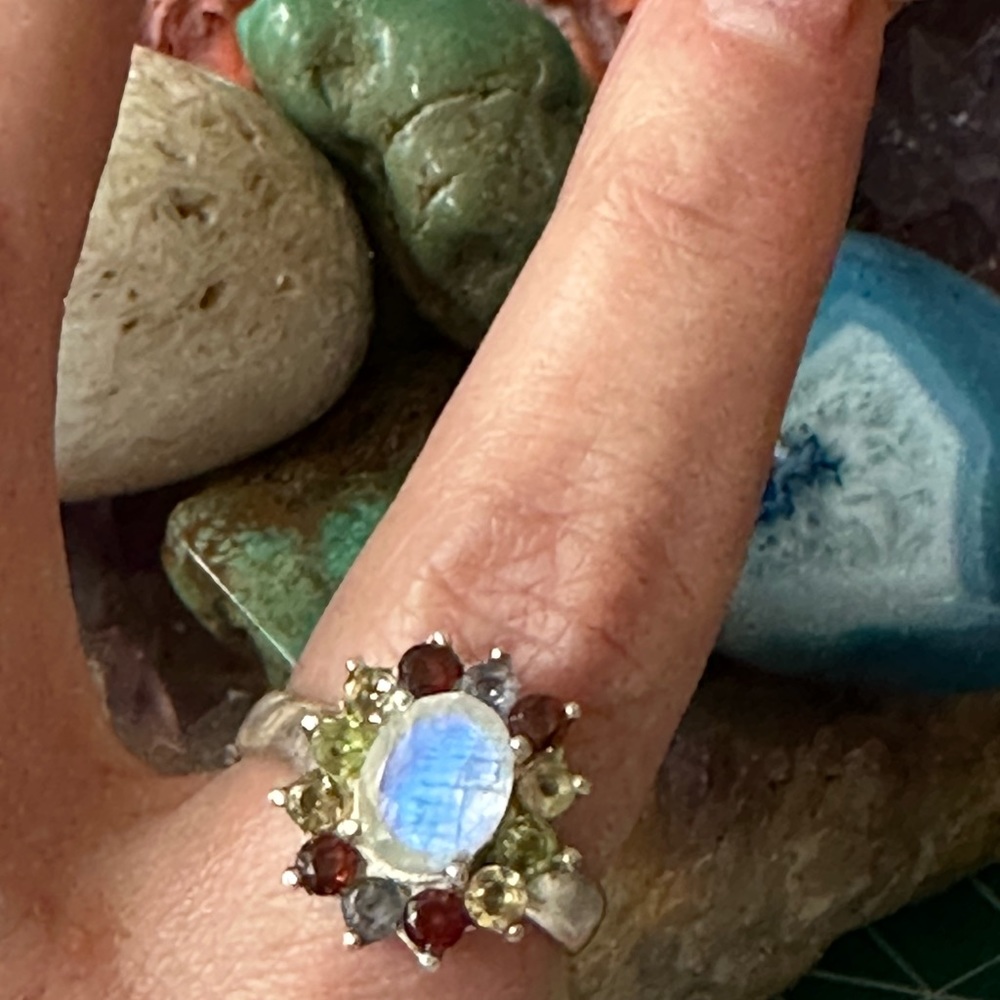 Rainbow Moonstone Multi Gemstone Sterling Silver … - image 6